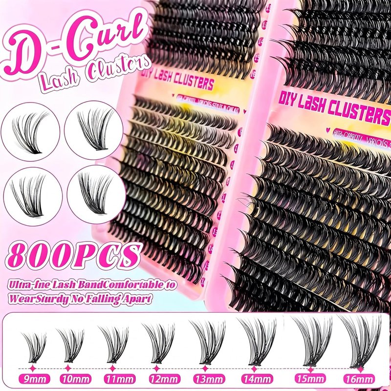 Lash Extension Kit - 800 Pcs 30D-100D Fluffy Volume Individual DIY Eyelashes | Wispy 9-16mm with Glue & Tweezers