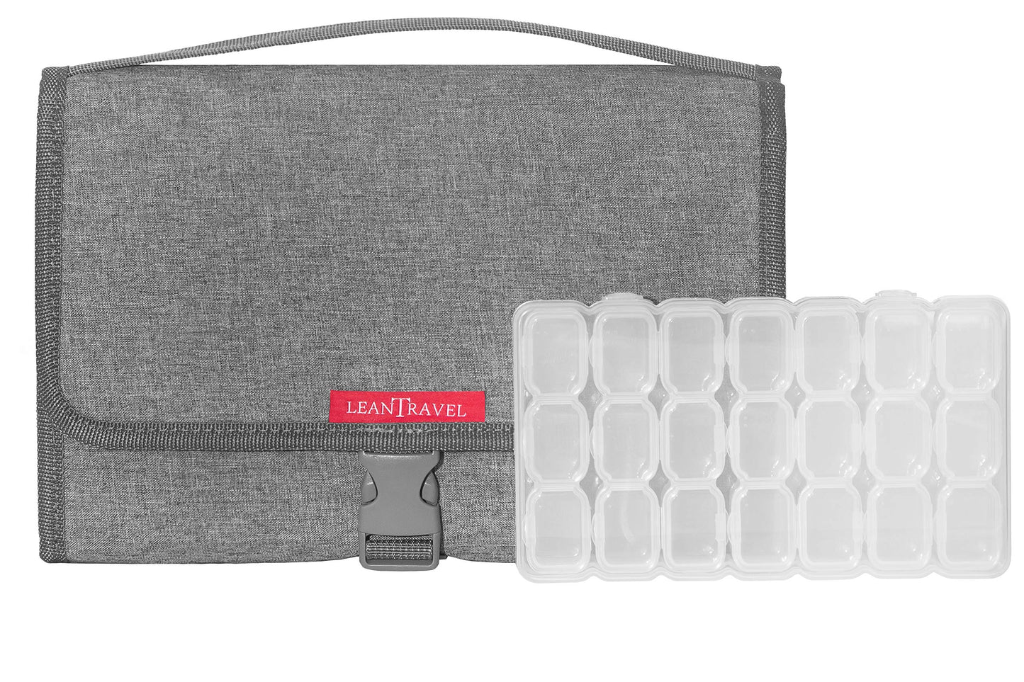 LeanTravel Hanging Toiletry Bag for Travel w/ 5 Pockets & 7 Day Plastic Pill Case Organizer