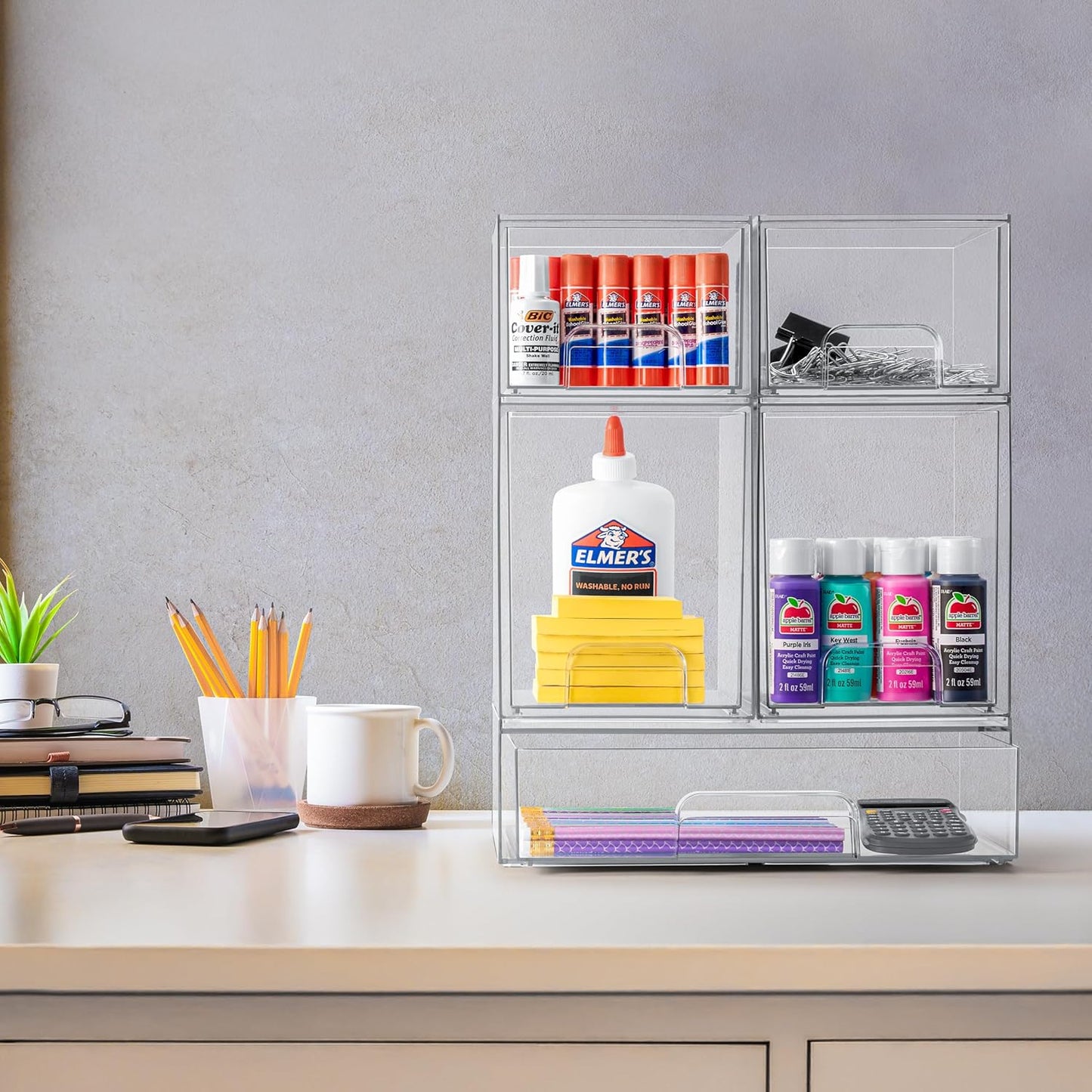 Acrylic Storage Containers - 3 Pack Stackable Bins for Bathroom Organization | Clear Makeup Drawer Organizers (7.6’’ Tall, 12.1’’ Wide)