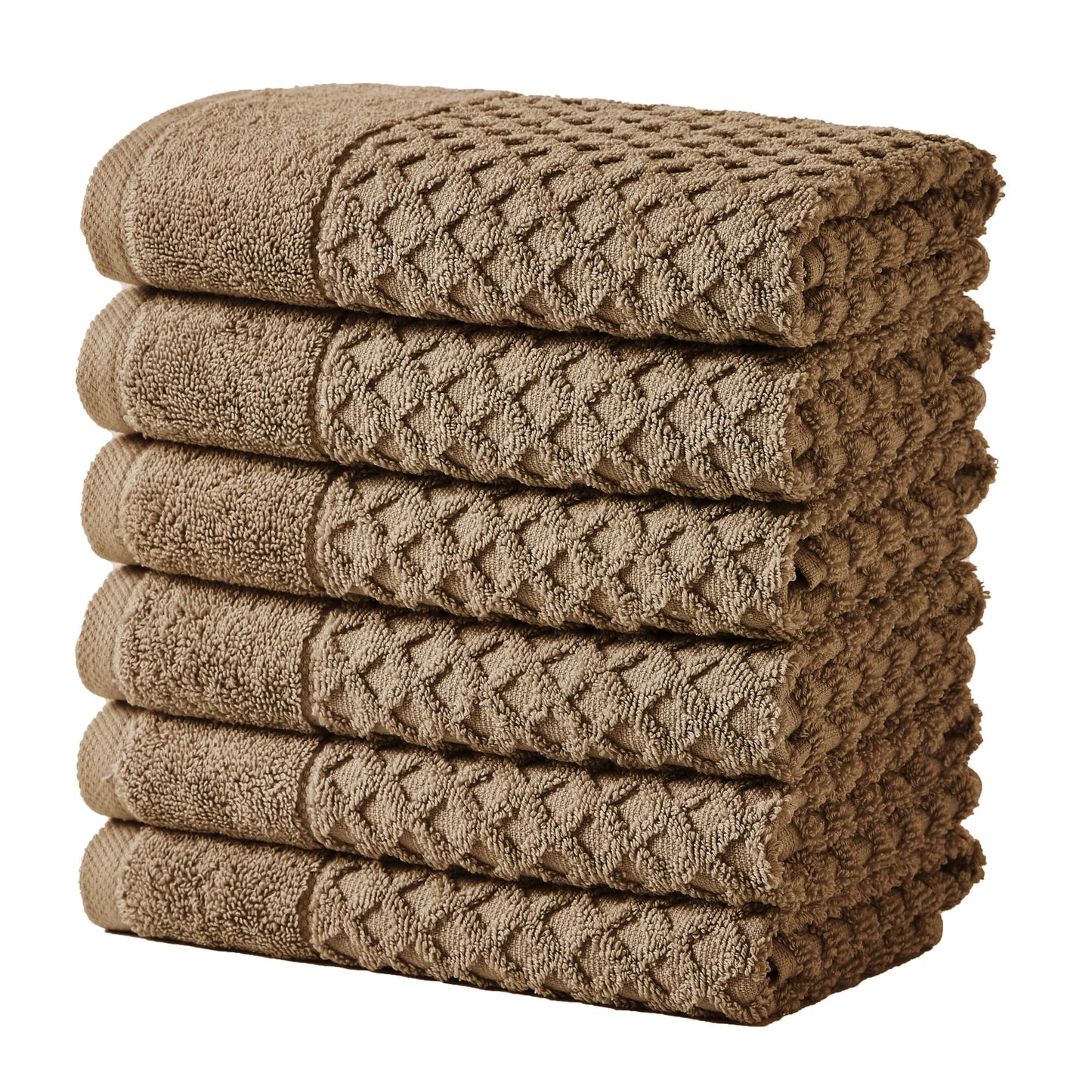 Great Bay Home Brown Washcloths - 100% Cotton 6 Pack 13x13 Washcloth Set - Absorbent, Durable, Quick-Dry Face Towels for Bathroom (Mocha)