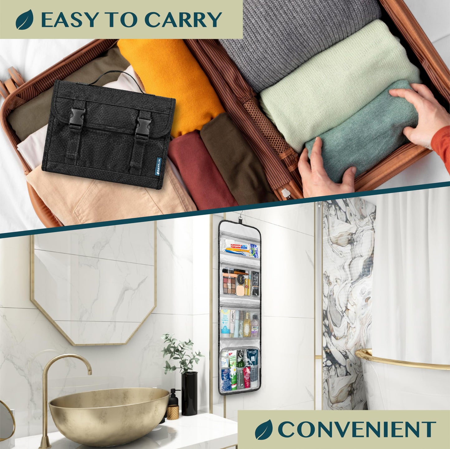 PAVILIA Travel Hanging Toiletry Bag for Women Men, Extra Large Capacity Makeup Bag Kit, Waterproof Cosmetic Storage Organizer Case for Bathroom Shower, Black
