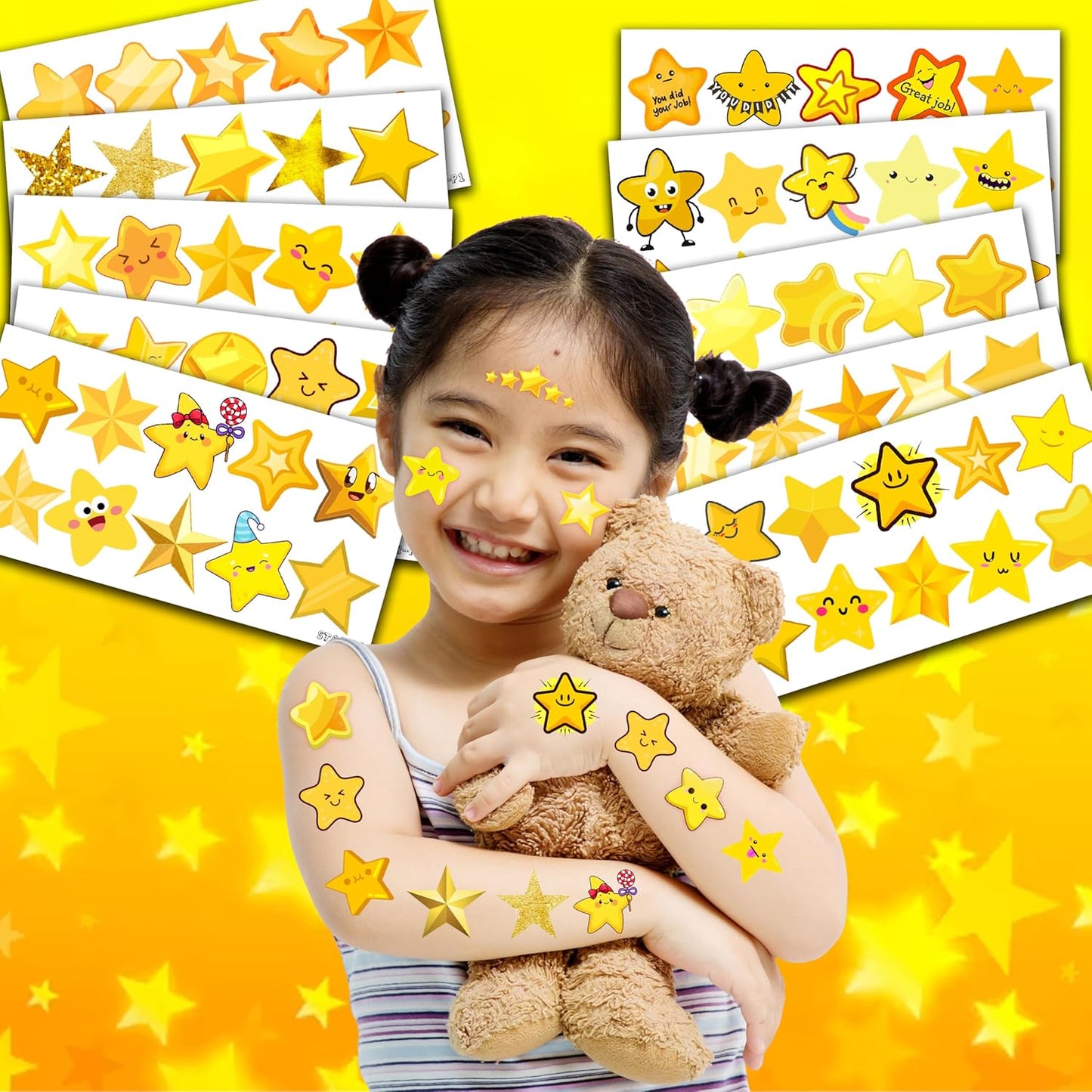 Gold Star Temporary Tattoos for Kids - 100 PCS Waterproof & Skin-Safe Party Favors | Classroom Rewards & Christmas Decor