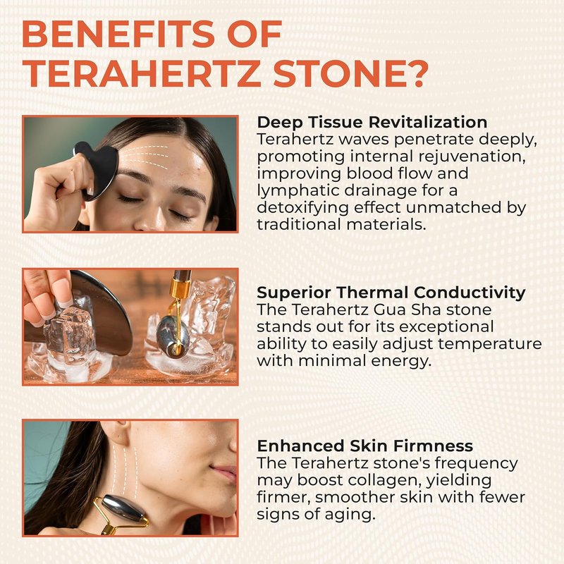 Terahertz Gua Sha & Facial Roller Set - Authentic Terahertz Stone for Puffiness Relief | Eye Massage & Relaxation