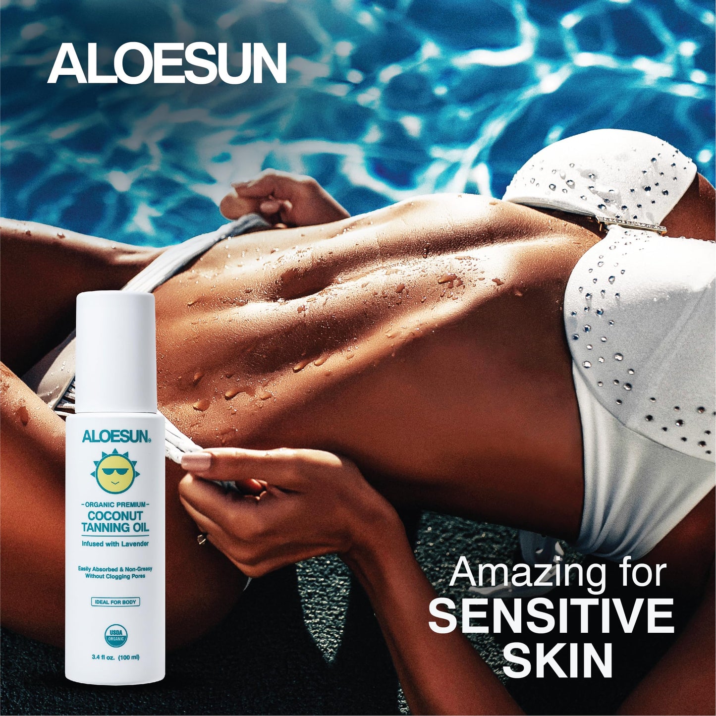 ALOESUN Organic Coconut Tanning Oil Spray Infused with Organic Lavender Oil | Natural Deep Tanning Accelerator | Moisturizing & Hydrating Tan | Non-Greasy | Vegan & Cruelty-Free | Travel Size 3.4 Oz