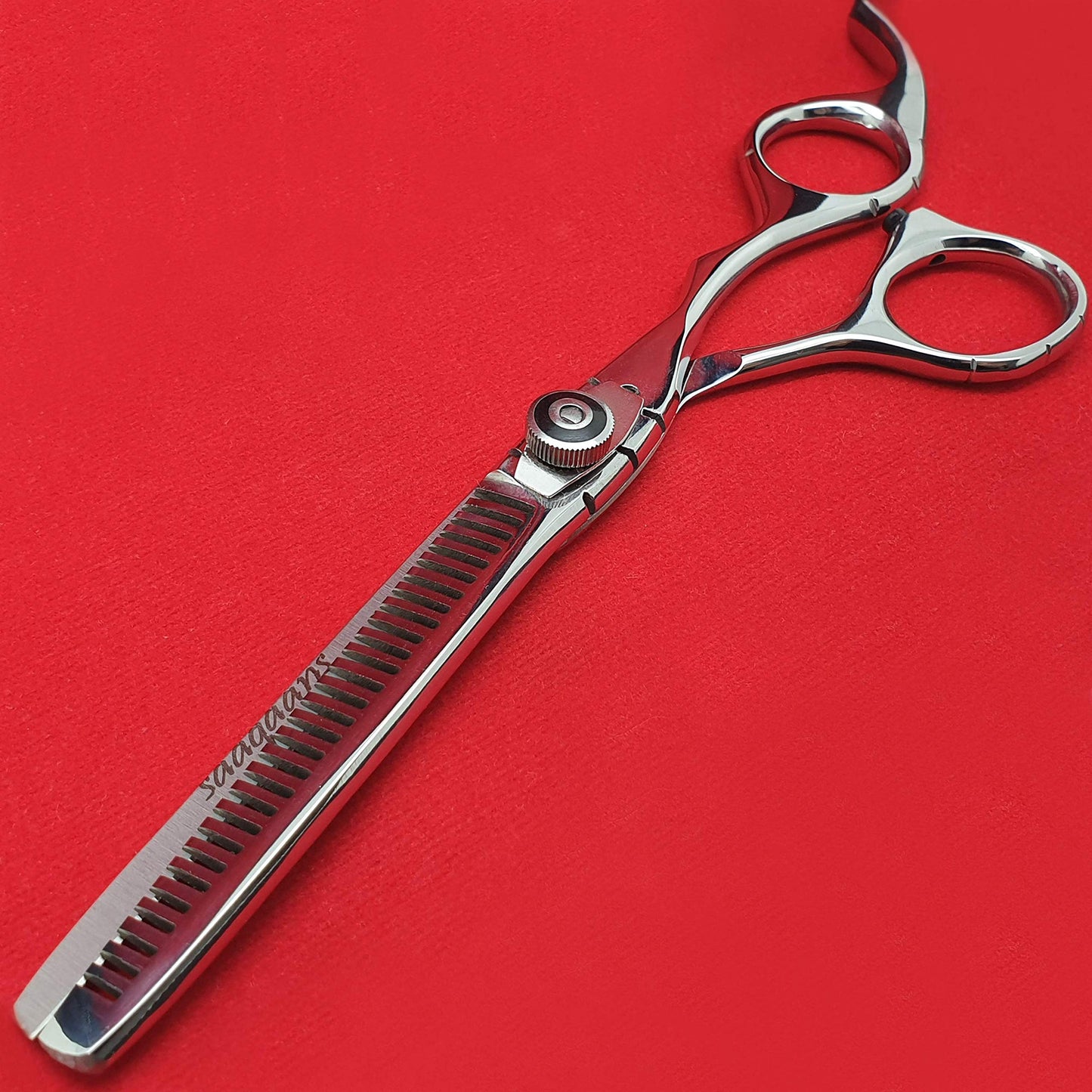 Saaqaans MSS-02 Professional Hair Cutting Scissors Set - Package Includes Barber Scissor, Thinning Shear, Straight Razor, 10 x Double Edge Blades & Hair Comb in Stylish Scissors Case (Silver USA)