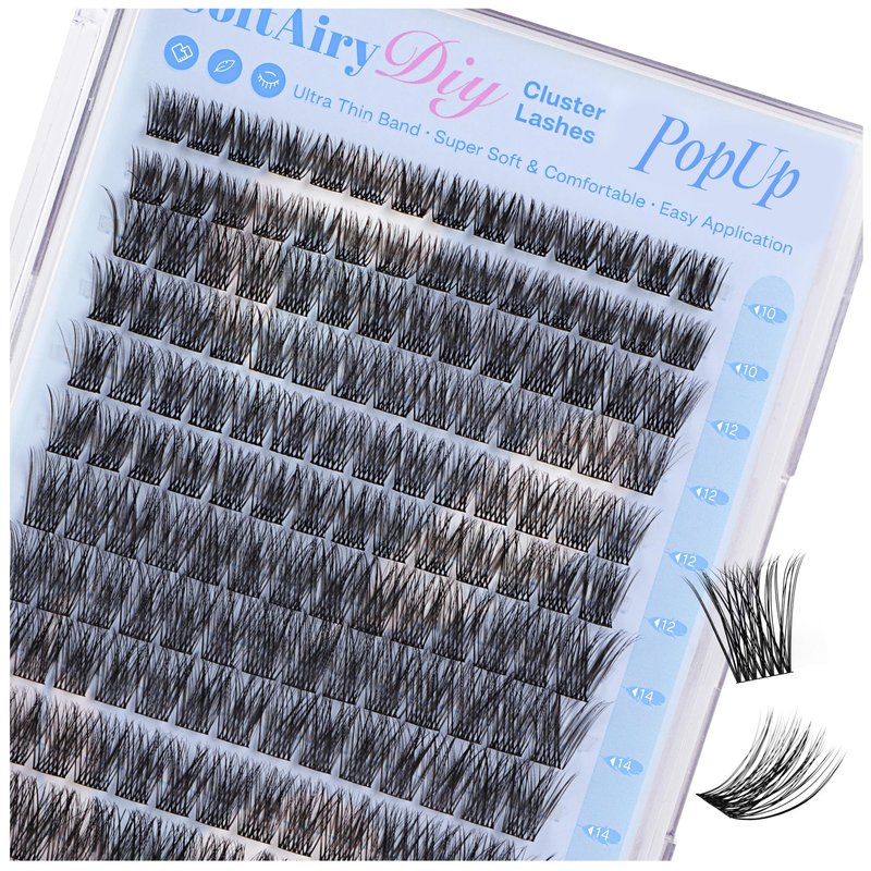 POPUP Lash Clusters Cluster Eyelash Extensions 168Pcs D Curl Natural Wispy Eyelash Clusters Mega Volume Reusable Individual Lashes Super Thin Band and Soft (703, 10-16MIX)