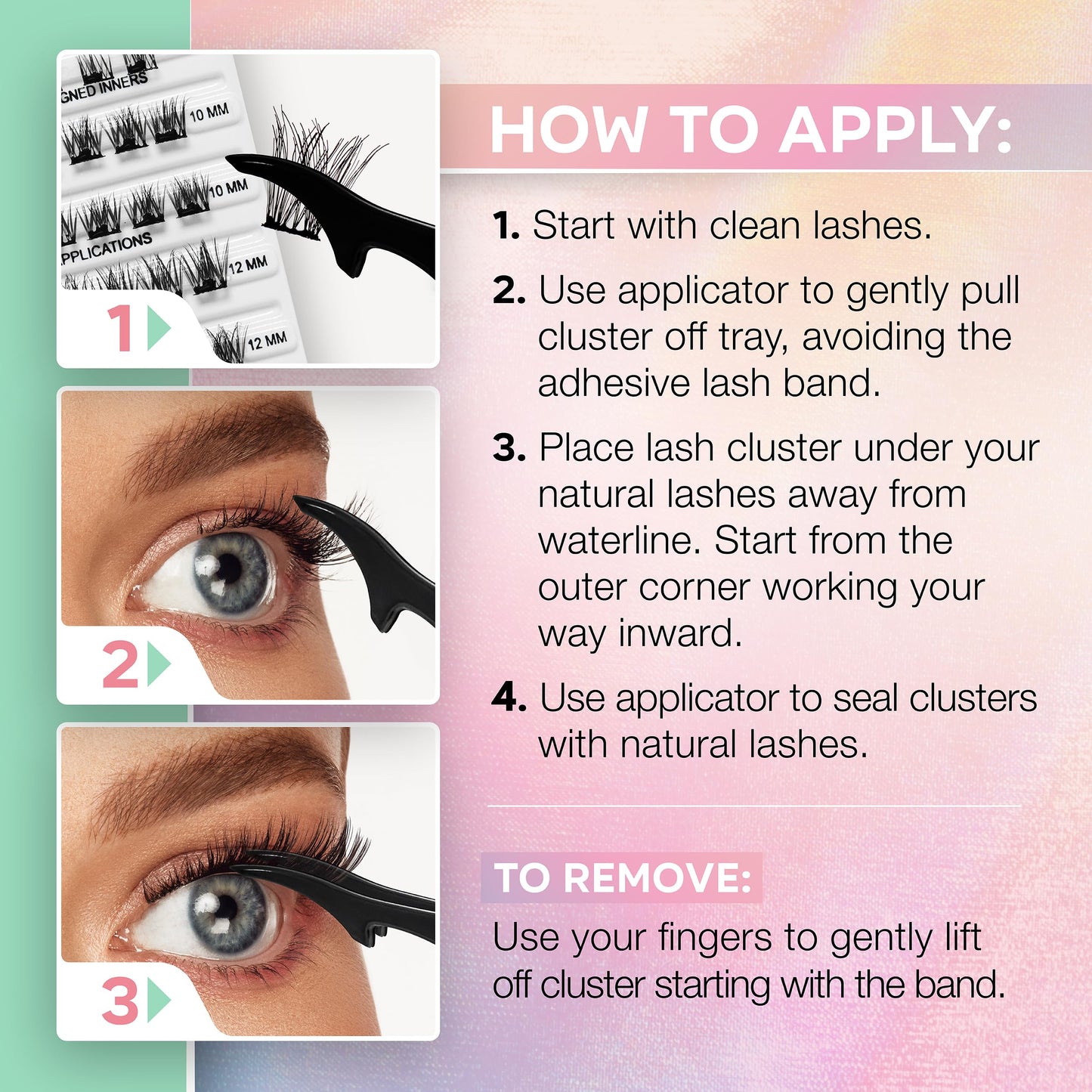 Ardell Press On Pre-Glued Eyelash Extension with Applicator - Wispies Natural, Customizable DIY Lash Clusters, Beginner Friendly Individual Lashes, 30 Count