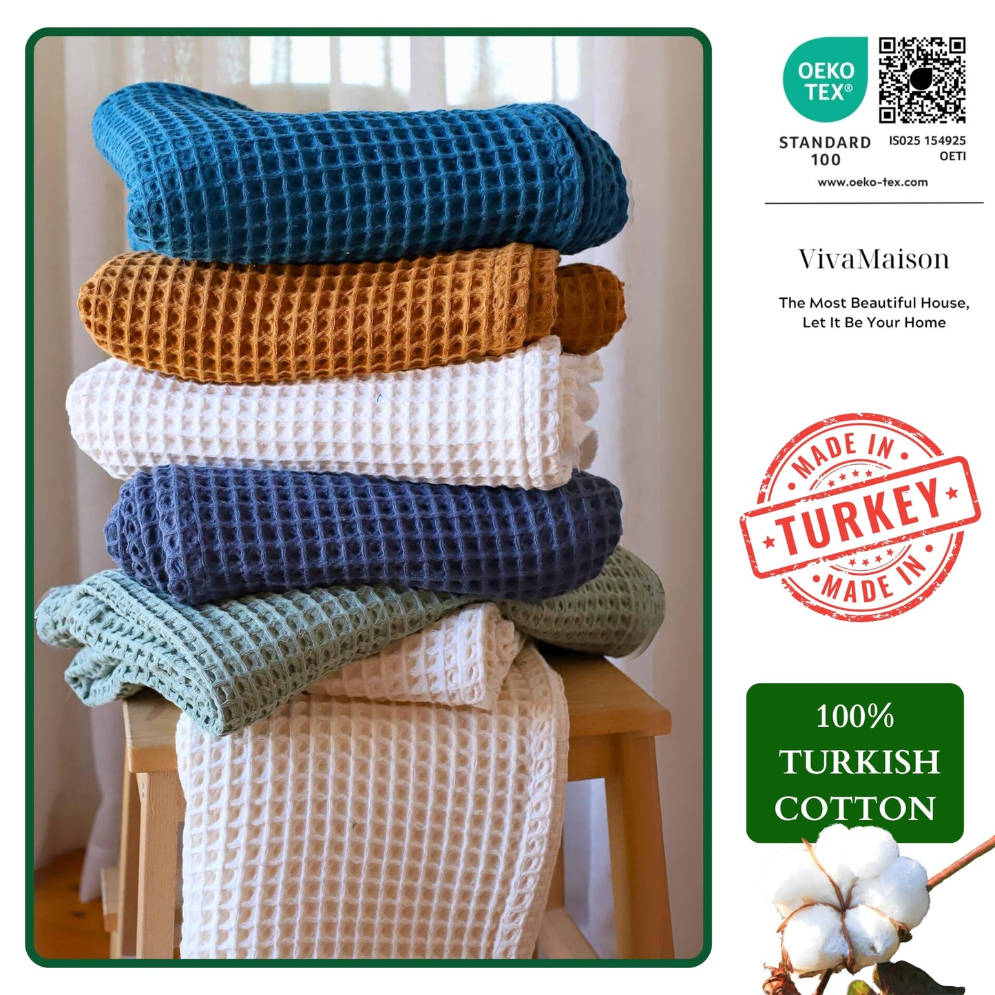 Viva Maison Premium 100% Turkish Cotton Wash Cloths & Face Towels Pack of 8, Luxury Turkish Waffle Washcloth Ideal for Bath, Makeup, Kitchen (Gray, Set of 8 Washcloths)