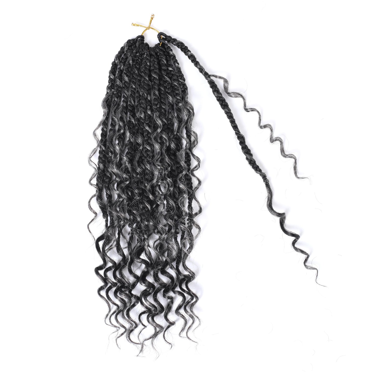 SALANNO Tornado Colorful Spirals Goddess Pre-looped Box Braid Extensions Crochet Hair for Black Women - Synthetic Boho Crochet Braids with Curly Ends(14inch, 9packs, 1B/Grey)