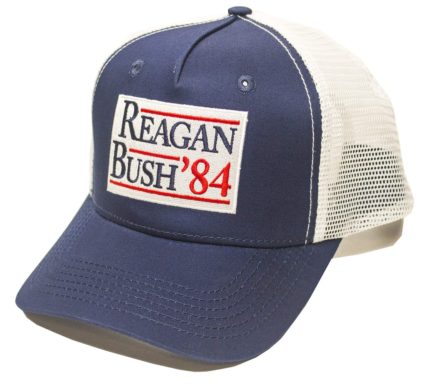 Urban Ridge Reagan Bush ’84 Adult Trucker Hat Snapback, Navy Blue with Embroidered Patch
