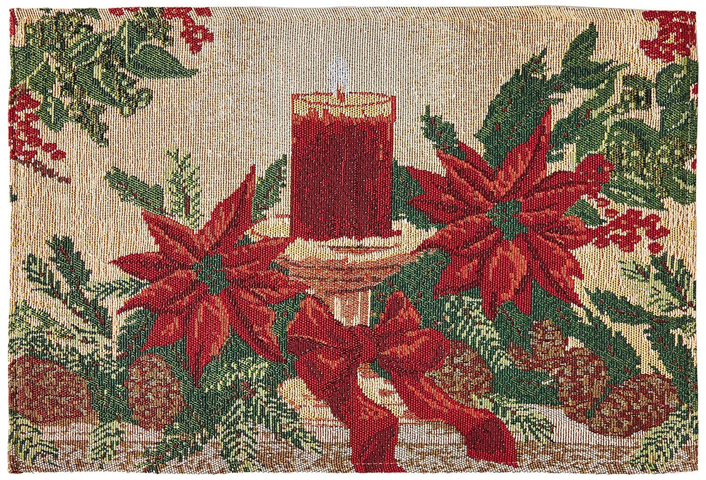 Violet Linen Decorative Christmas Poinsettias Candles Design Tapestry 13" X 19" Placemats - Set of 4