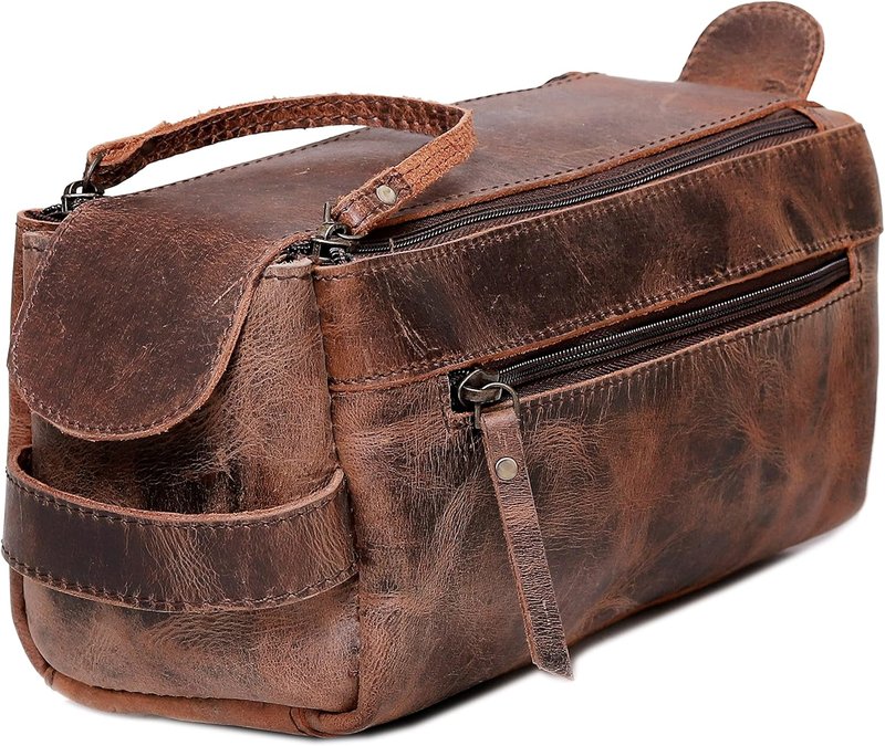 Genuine Buffalo Leather Unisex Toiletry Bag - Premium Travel Dopp Kit | Durable & Stylish Design