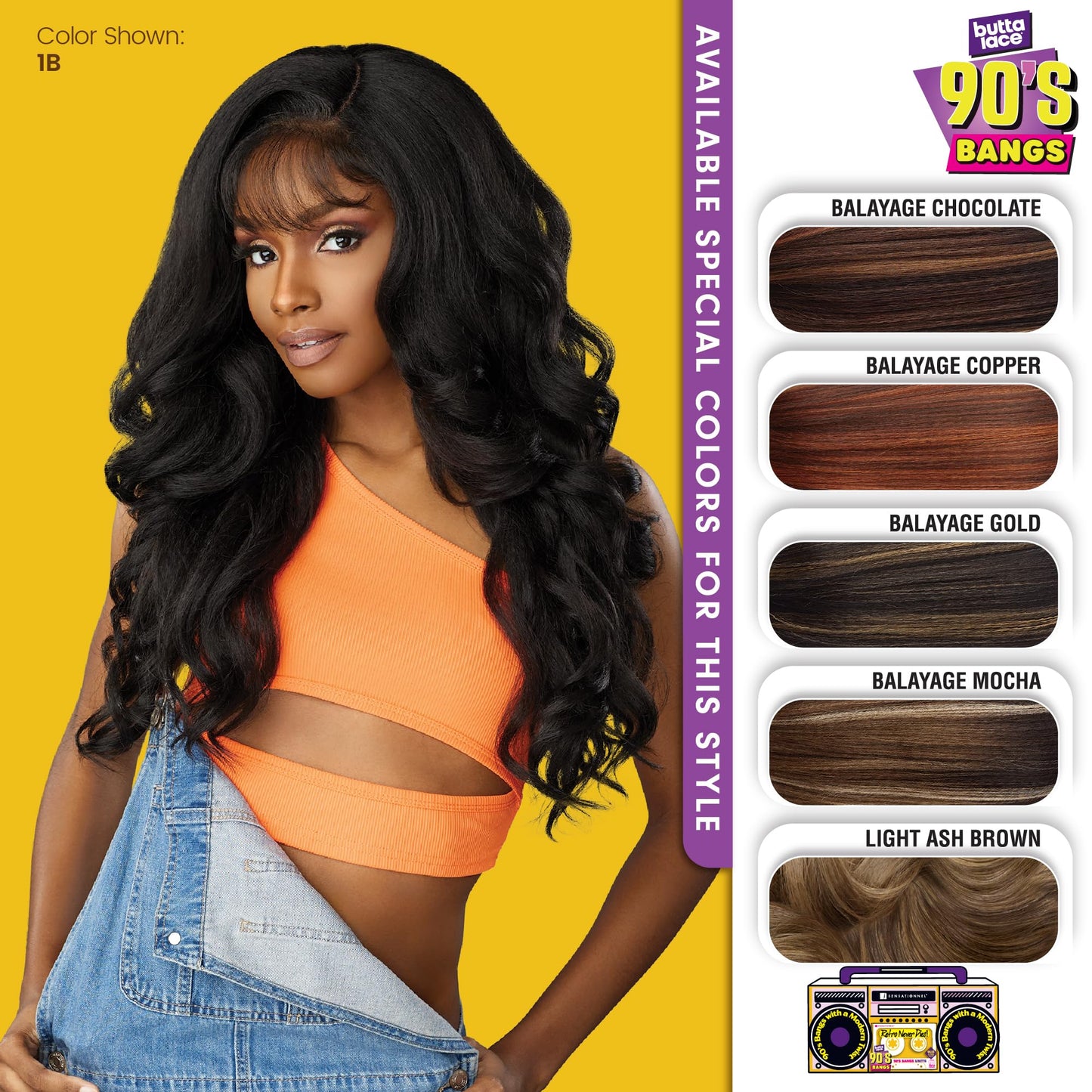 Sensationnel Butta Lace 90Sbangs Wigs - Unit 906 Glueless Wide Deep Part Synthetic Preplucked Hairline (LIGHTASHBROWN)