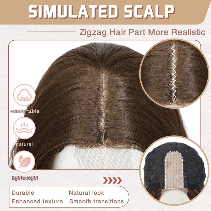 BUPPLER Wig 18 Inch Medium Length Wigs for Women Middle Part Synthetic Hair Wavy Wig with Upgraded Strands,Natural Hair Wigs for Daily Party/Halloween Use 18Inch,Honey Brown