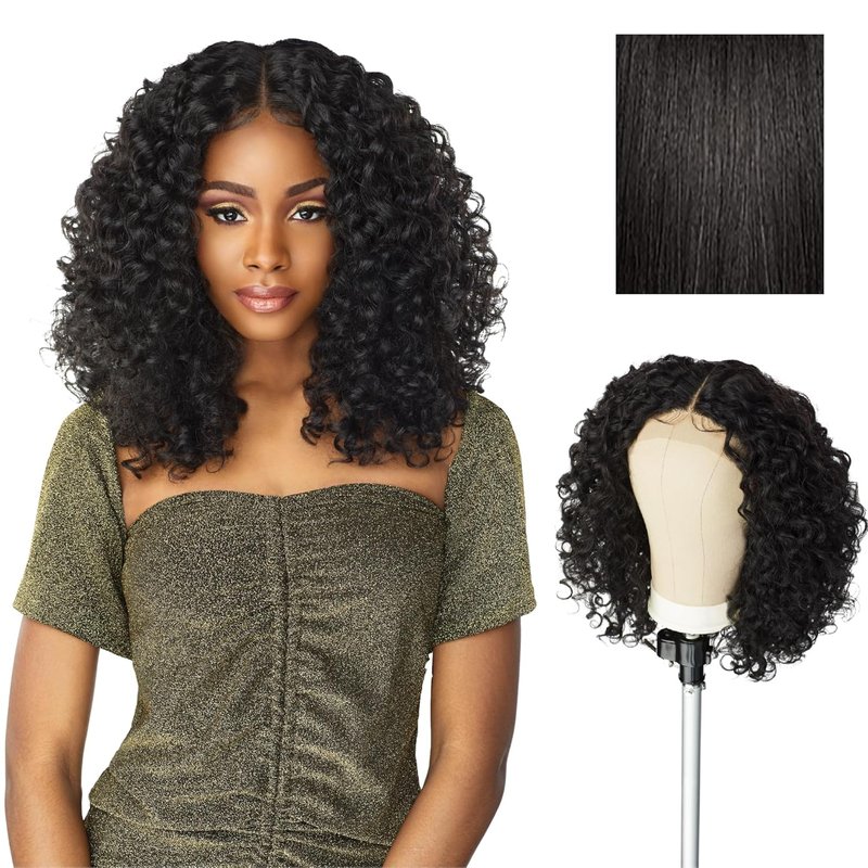 Sensationnel Butta Lace Wigs - Extra Wide 5-Inch Deep Parting Synthetic Lacefront | Glueless, Preplucked Hairline (1B Off Black)