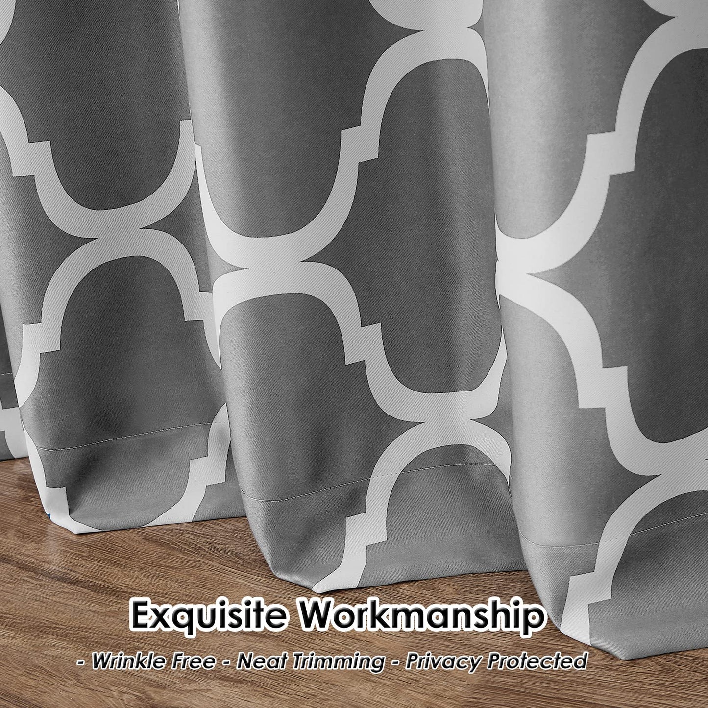 Melodieux Moroccan Fashion Room Darkening Blackout Grommet Top Curtains, 52 by 63 Inch, Grey (1 Panel)