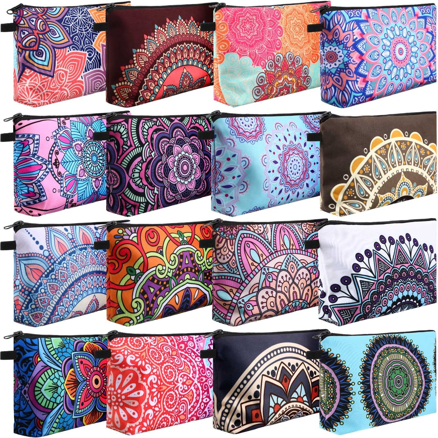 Dunzy 16 Pcs Bulk Makeup Bag for Women Gifts for Mom Canvas Cosmetic Bags with Zipper Pouches Waterproof Travel Toiletry Organizer for Girls Mother Teacher Nurse Bridesmaids (Mandala)