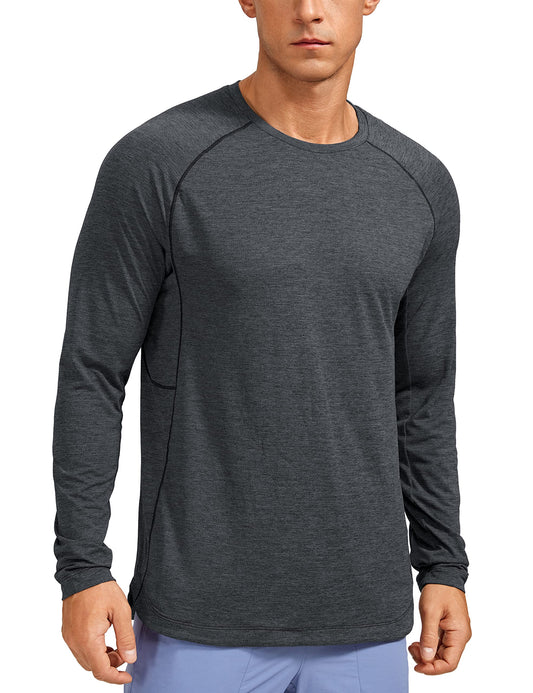 CRZ YOGA Lightweight Long Sleeve Shirts for Men Moisture Wicking Quick Dry T-Shirt Workout Running Basic Tee Tops Carbon Heather X-Large