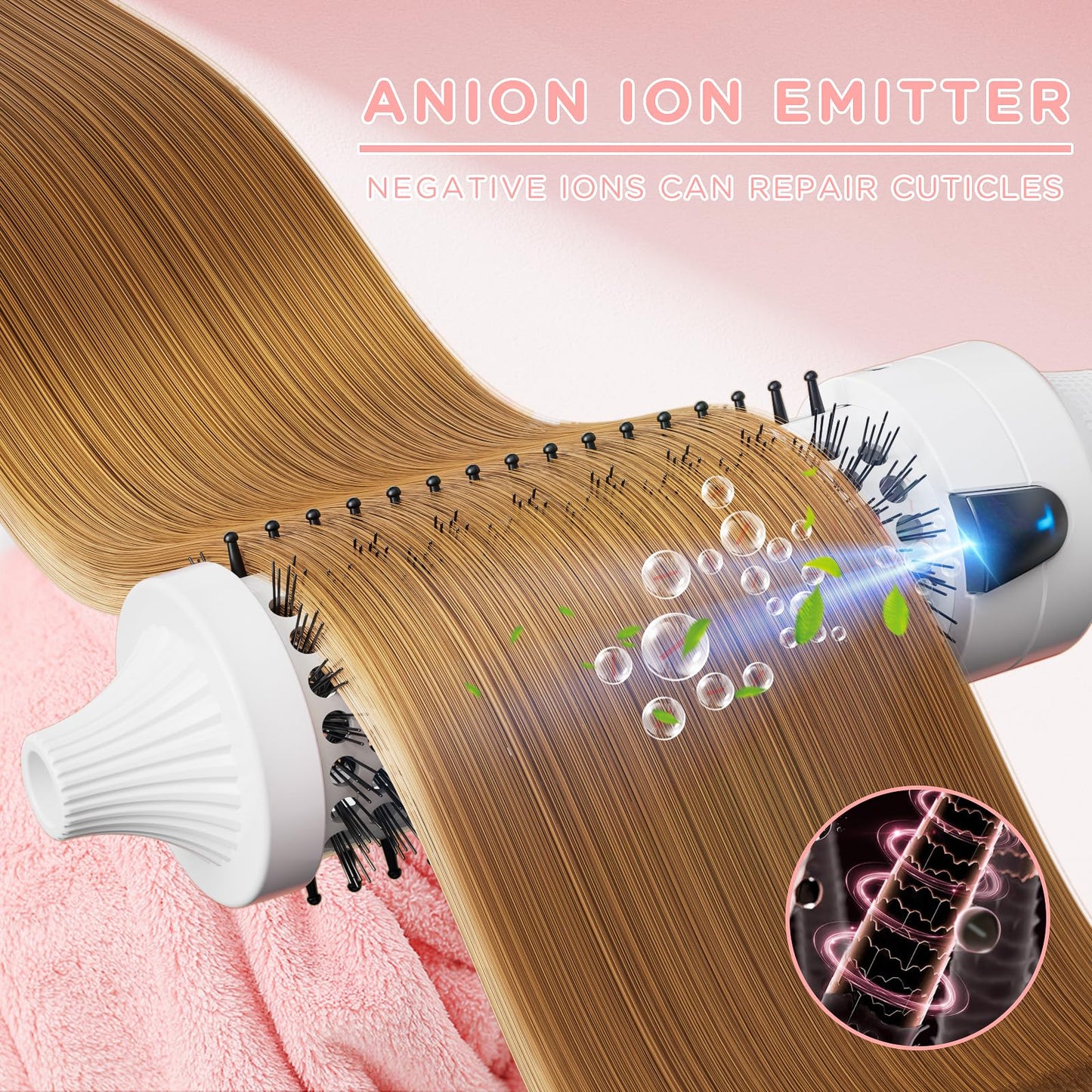 K&K Blowout Boost Thermal Brush, 1.5 inch Heated Round Brush for Blowout Look, Negative Ion Technology, Ceramic Tourmaline, Dual Voltage, White