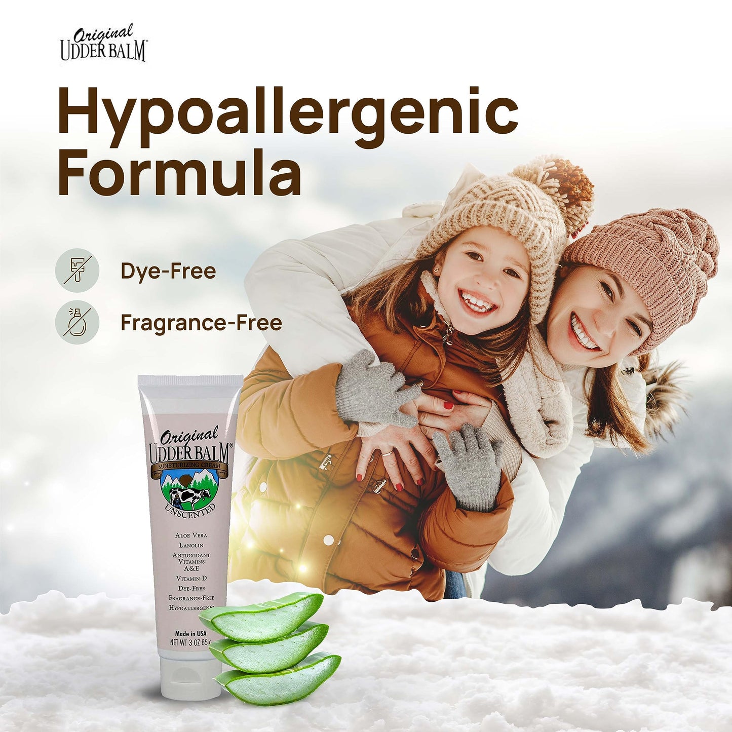 Original Udder Balm Unscented 16 Oz Jar & 3 Oz Tube Bundle - Hypoallergenic Formula, Dye-Free and Fragrance-Free, Body Moisturizing for Very Dry Skin