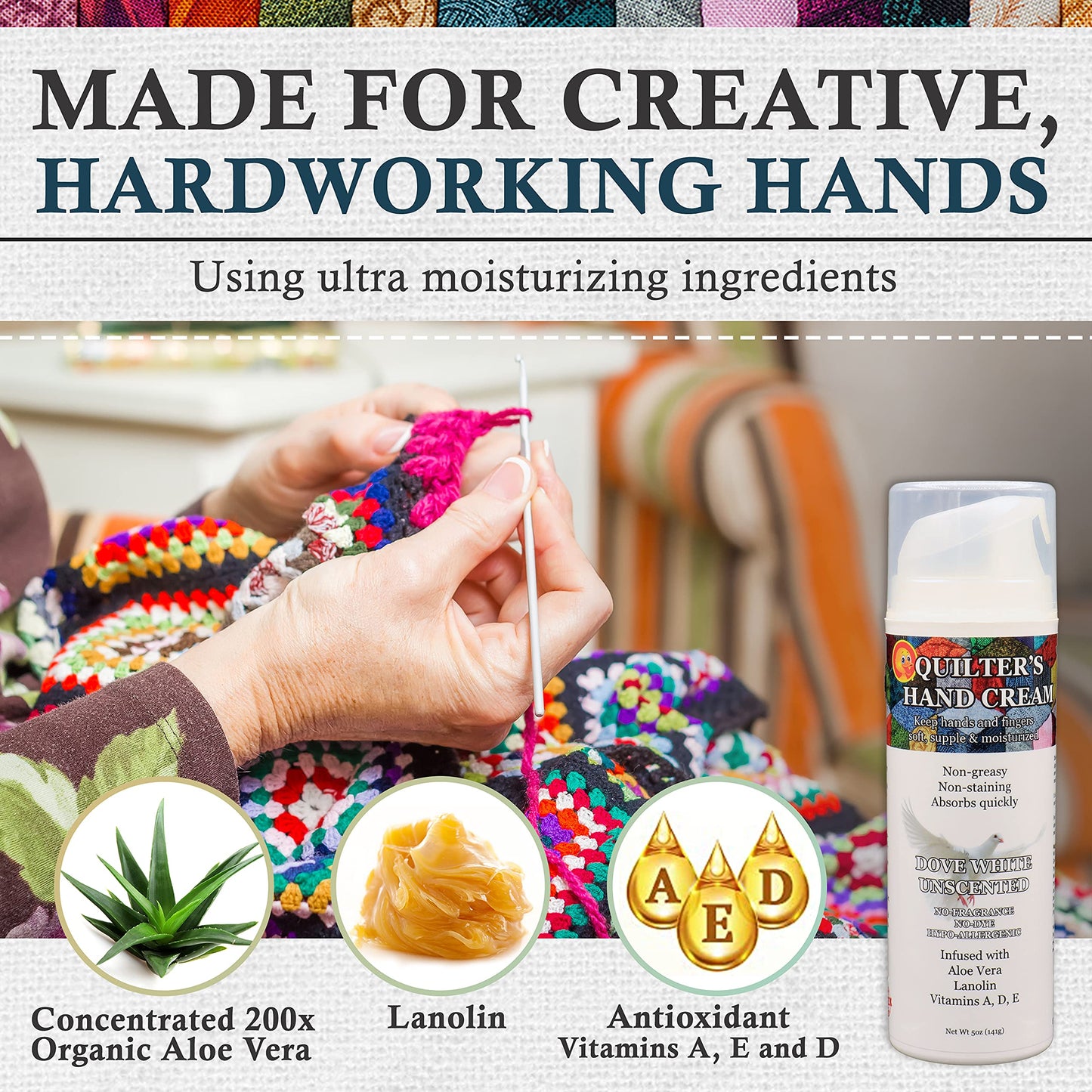 Original Udder Balm Quilter’s Hand Cream, Patchwork Lemon - Made in USA - Ultra-Hydrating Hand Cream for Quilters, Fast-Absorbing Non-Greasy Hand Lotion for Dry Cracked Hands, 5 Oz
