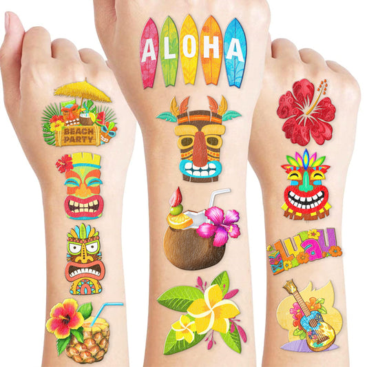 Luau Temporary Tattoos for Kids - 96 PCS, 8 Sheets