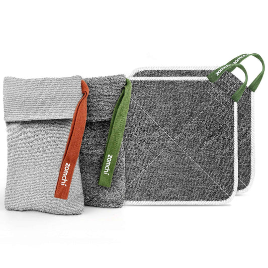 ZOMCHI 2 Pieces Different Roughness Soap Pouch and 2 Pieces Exfoliating Washcloth (Deep and Soft)