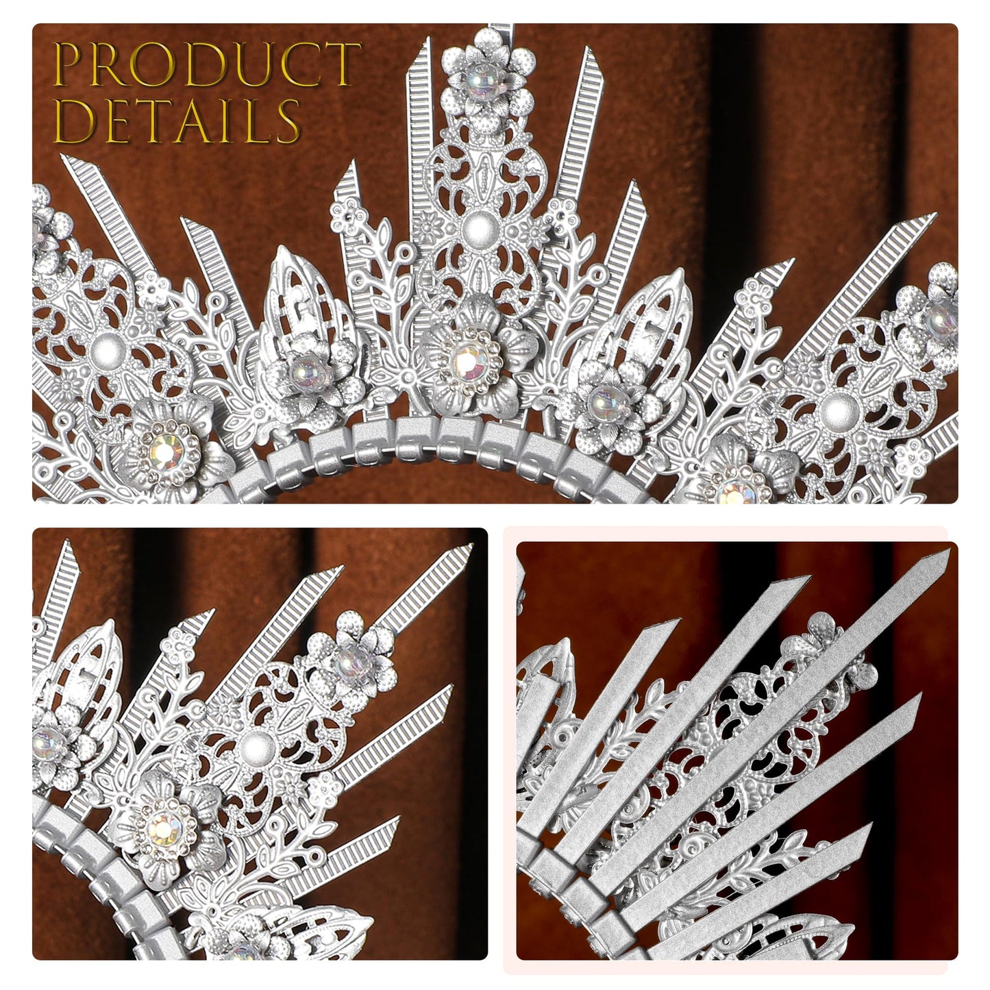 COSUCOS Silver Halo Crown Headpiece - Sunburst Spiked Sun Goddess Headband Statue of Liberty Crown, Virgin Mary Goddess Headwear for Women Renaissance Costume Halloween Pageant Cosplay Accessorice