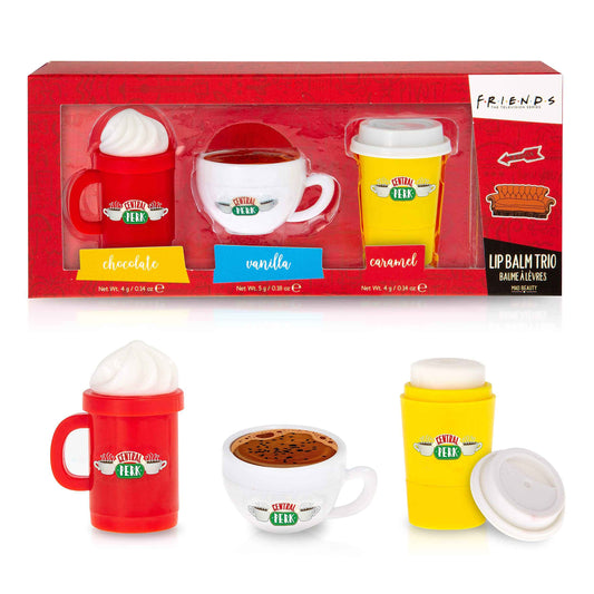 Mad Beauty Friends The Television Series Lip Balm Set (3-Pack) | Central Perks Cafe Theme | Vanilla, Caramel, Chocolate | Cruelty-Free Cosmetics | Skincare Gifts for Women, Adults, and Kids