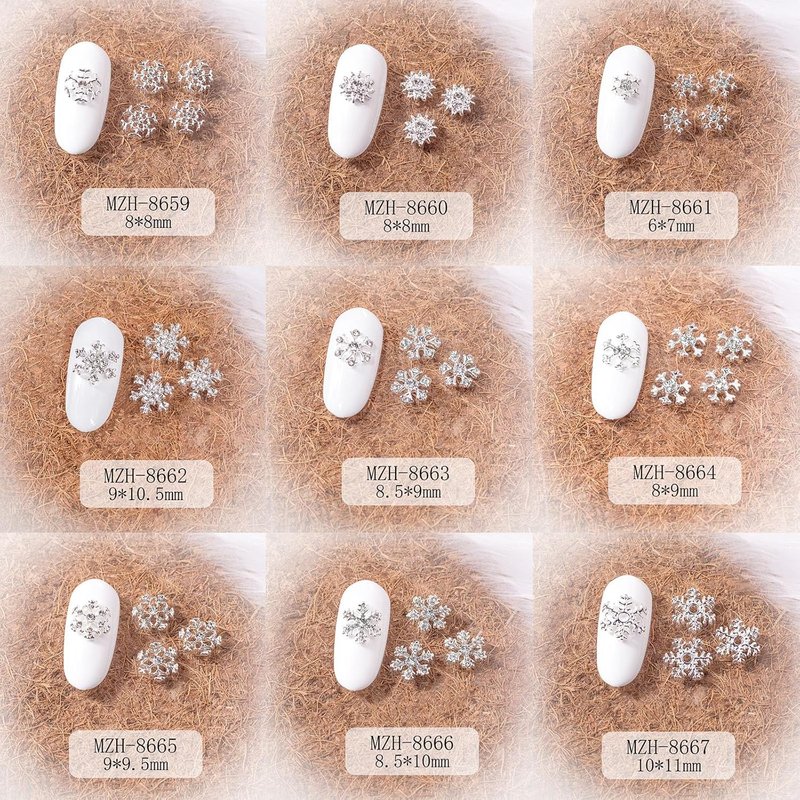 Christmas Nail Charms - 20pcs Silver Snowflake Nail Art with Diamond Design | Winter Nail Jewelry for DIY Manicure