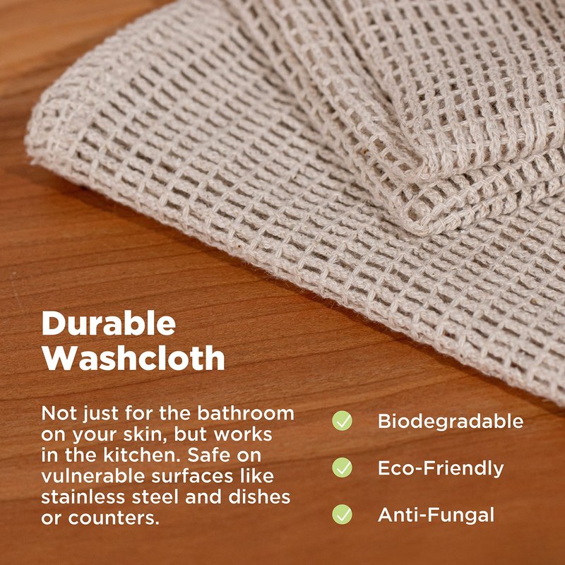 Bean Products Hemp Washcloth - Loose Weave Design for Effective Cleaning - Open Knit Exfoliating Wash Cloth - Fast Drying, Hemp & Organic Cotton - 10” x 12”, 4 Pack