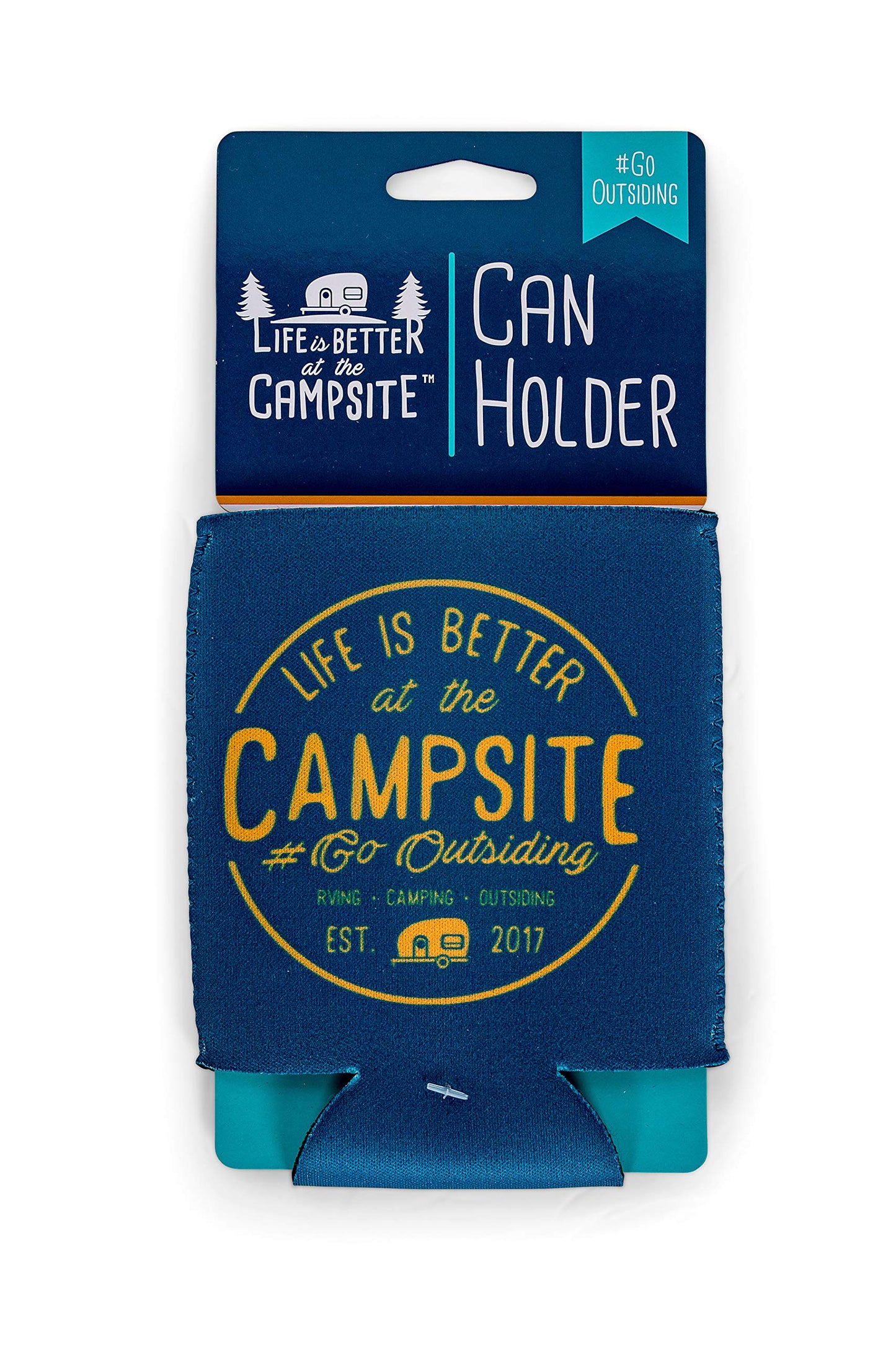 Camco Life is Better at The Campsite Sleeve – Neoprene Soda or Beer Coolie, Fits 12 oz. Cans, Navy Blue and Gold Seal – (53247)