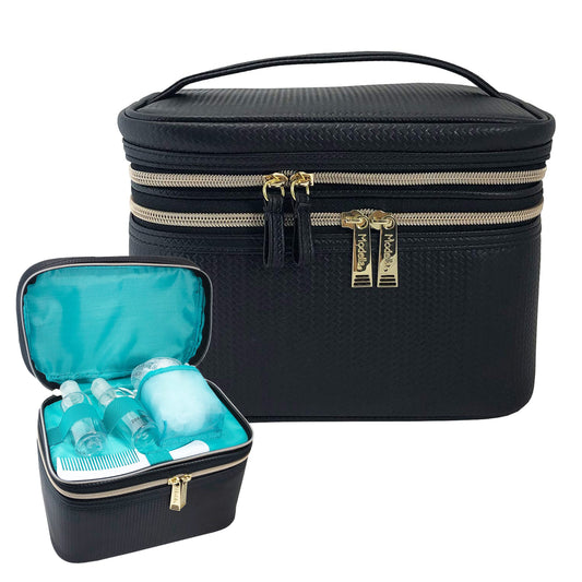 Conair Travel Makeup Bag, Large Toiletry and Cosmetic Bag, Perfect Size for Use At Home or Travel, Five Piece Train Case Set in Black