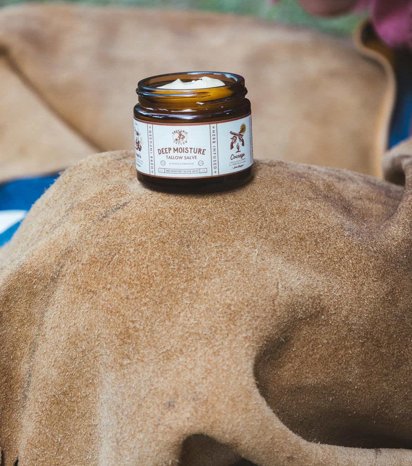 True Grit Tallow Salve | John Wayne Inspired Deep Moisture Balm for Sensitive Skin – Herb-Infused, Unscented – 2 oz