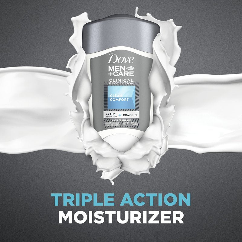 Dove Men+Care Clinical Protection Antiperspirant 72 hour sweat and odor protection Clean Comfort Antiperspirant for men formulated with Triple Action Moisturizer 1.7 oz, Pack of 3