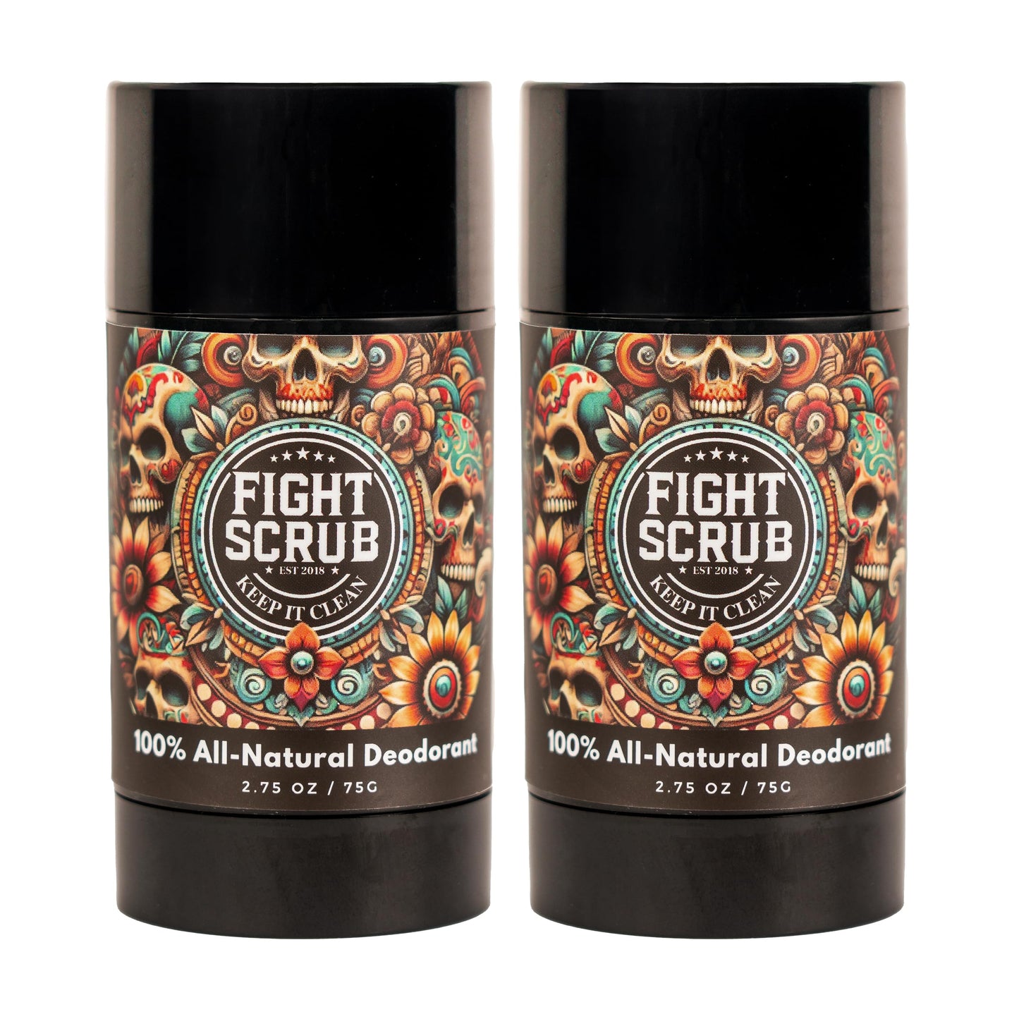 Fight Scrub Natural Deodorant - 100% All-Natural, Aluminum-Free, Long-Lasting Odor Protection, Magnesium Powered - Handmade in the USA (2-Pack: Mango + Coconut)