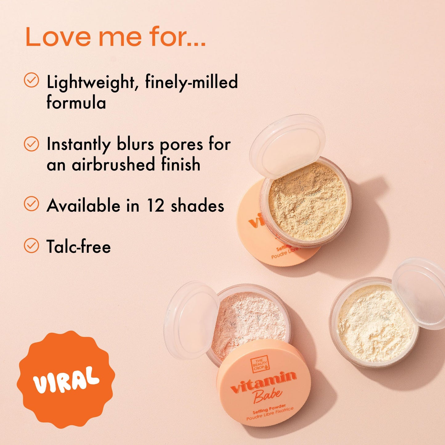 The Beauty Crop Vitamin Babe Setting Powder - Talc-Free Loose Powder for Flawless Finish - Translucent Shade - 0.35 oz