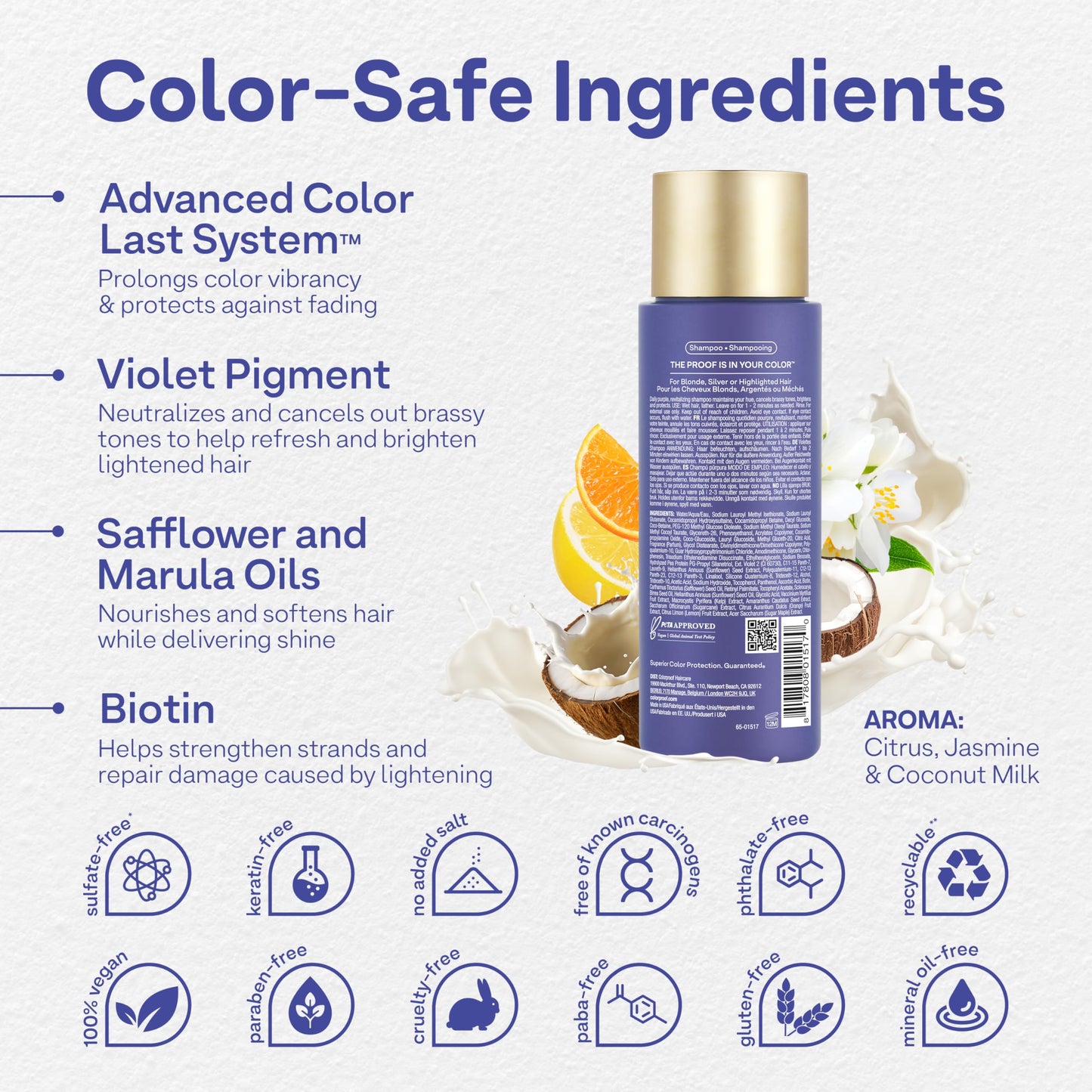 Colorproof Daily Blonde Shampoo 8.5 Fl. Oz. Sulfate Free Shampoo for Blonde Color Treated Hair with Citrus, Jasmine & Coconut Milk Scent for Cleansing & Toning