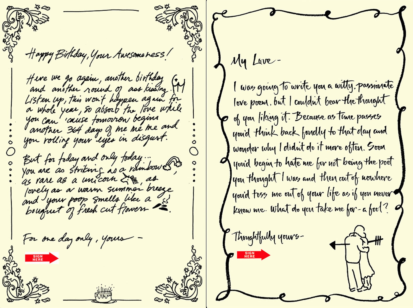 Quiplip Handwritten Yours Truly Birthday Cards, 6-Pack (YT02146PCK)