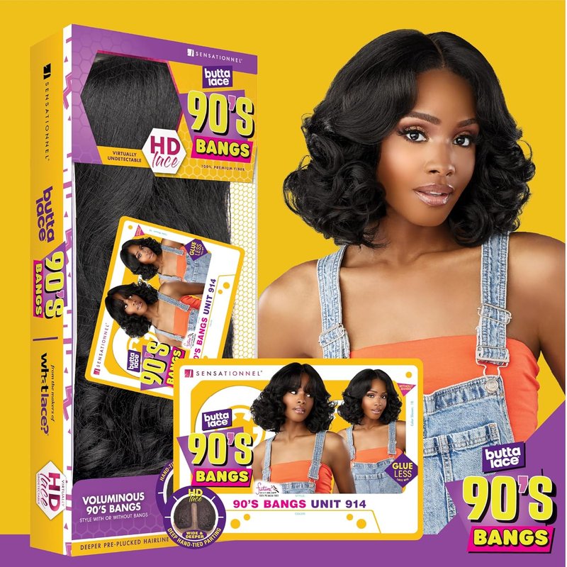 Sensationnel Butta Lace 90S Bangs Wig - Glueless Synthetic Hair with Pre-Plucked Hairline | Beige Blonde
