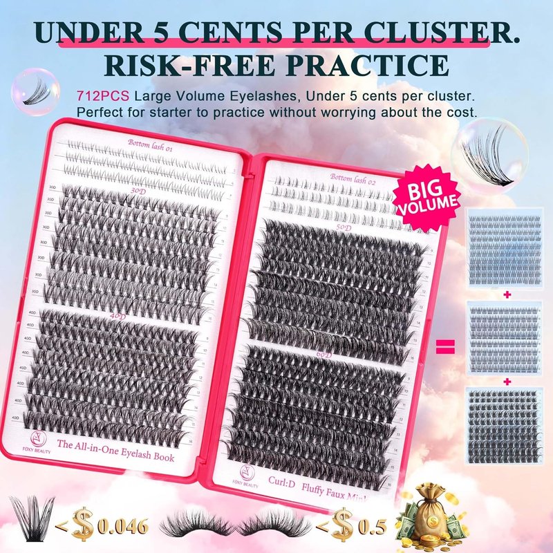 Lash Clusters - 30D/40D/50D/60D Natural Fluffy Eyelash Extensions | D Curl for DIY Home Use