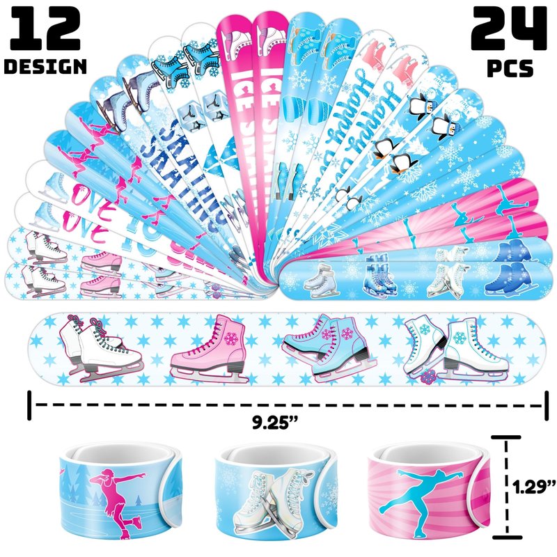 72PCS Ice Skating Party Set - 48PCS Temporary Tattoos & 24PCS Slap Bracelets - Fun Winter Sports-Themed Birthday Supplies, Baby Shower Gifts, Classroom Rewards & Party Decor for Kids (Boys & Girls)