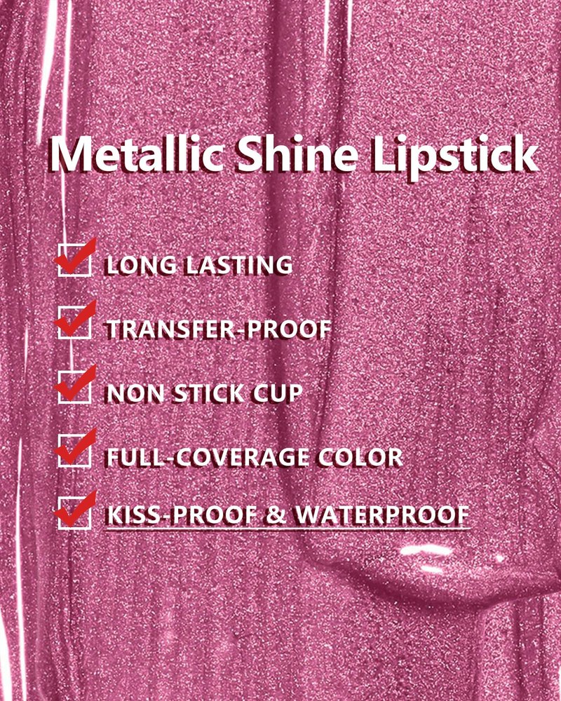 MAKI YIKA Metallic Pink Lipstick for Women Nude Lipsticks for Mother Long Lasting Shine Glitter Lipstick No Smudge No Transfer Liquid Lip Gloss (BR010 Sweet Sugar)