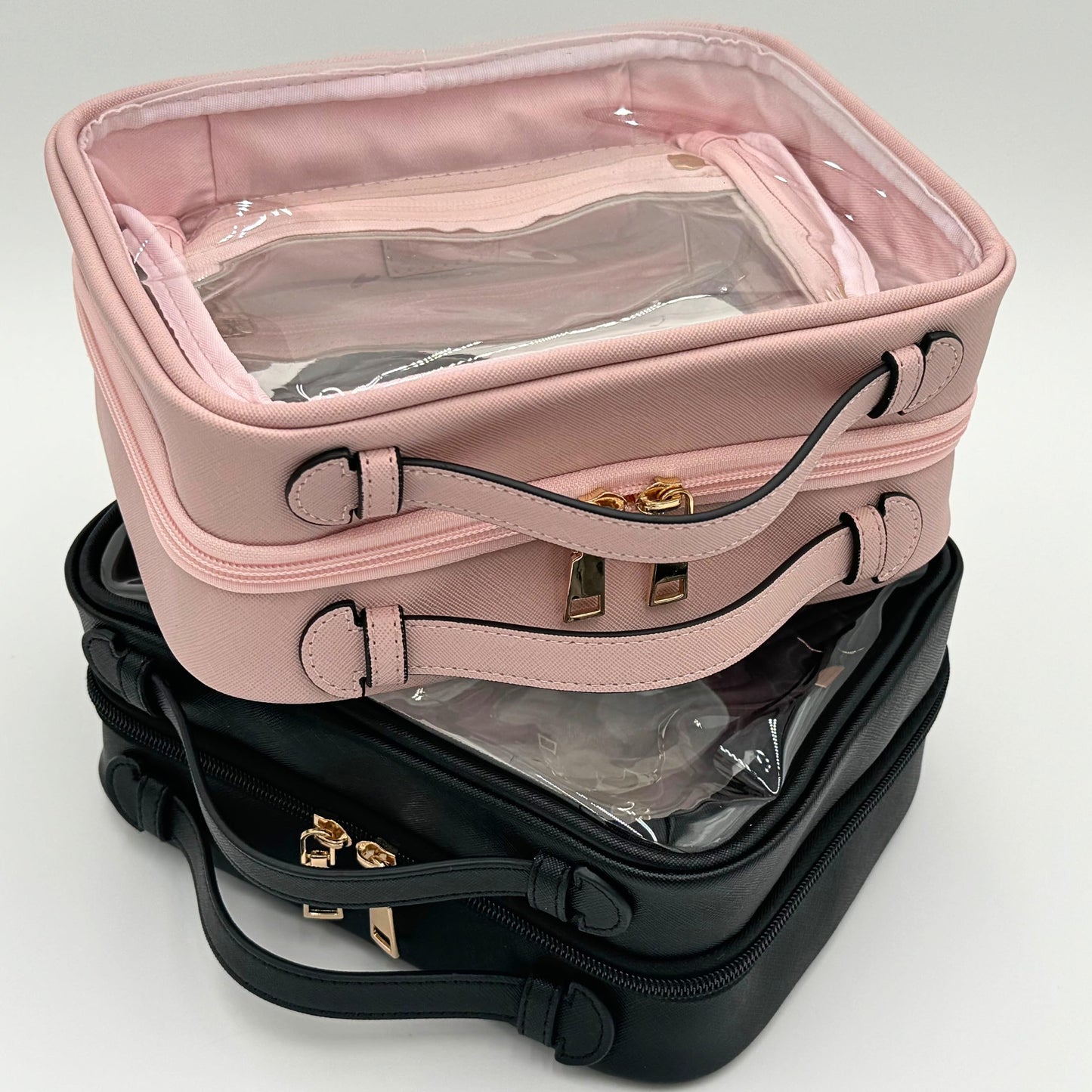 JAZD Clear Makeup Bag Toiletry Bag for Women Cosmetic Case Large Capacity Travel Make Up Bag Organizer Transparent Storage Compartment TSA Approved (PINK)