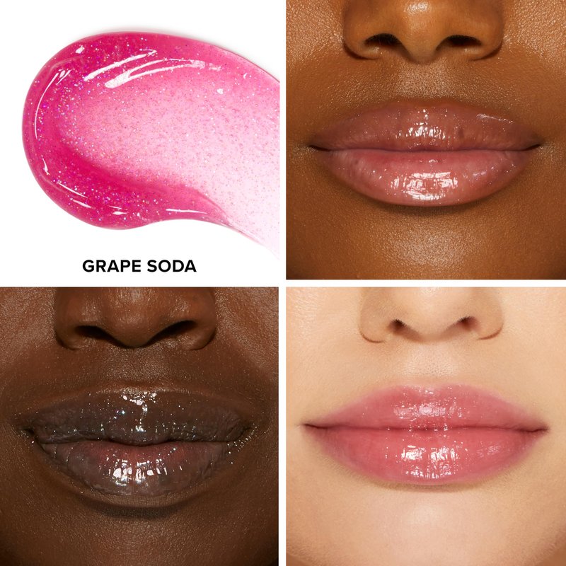 Too Faced Kissing Jelly Lip Oil + Gloss | Hydrating Lip Serum Treatment with Jojoba Oil for Instant Moisture and Glossy Shine, 0.15 Fl Oz, Grape Soda