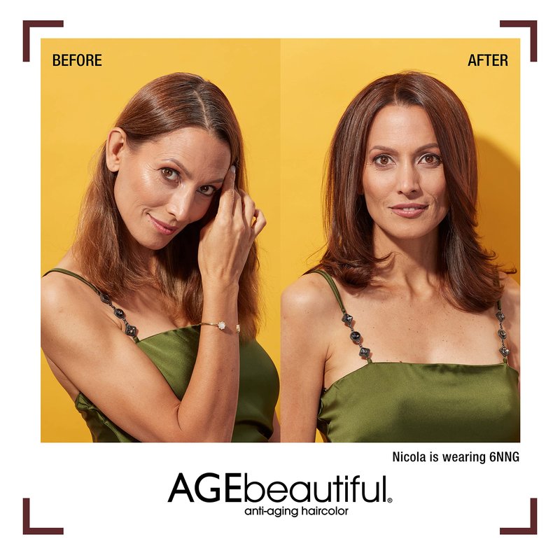 AGE beautiful Permanent Hair Color Dye Liqui Creme & Developer 20 Volume | 100% Gray Coverage | Anti-Aging | Biotin for Thicker, Fuller, Healthier Hair | 6RC Light Red Copper