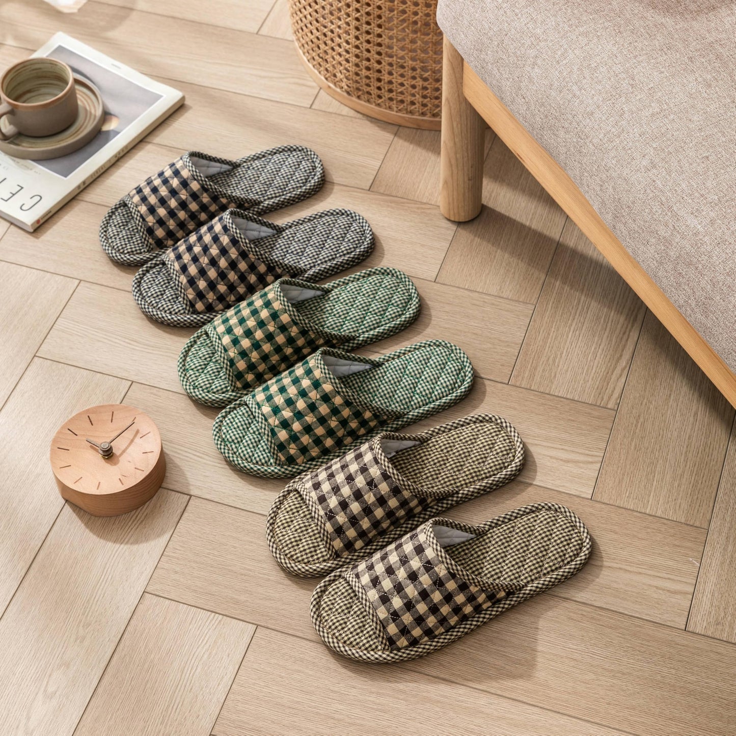biroris 3 Pairs Plaid House Slippers for Men, Open Toe Indoor Slippers Comfortable Washable Portable Foldable Guest Travel Hotel Airplane Spa Slippers
