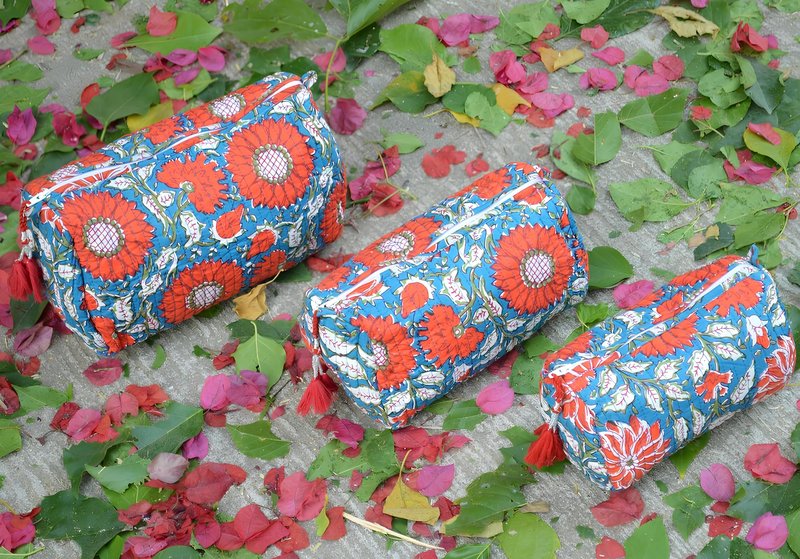 INDACORIFY 100% Cotton Block Print Cosmetic Toiletry Bags Boho Beauty Toiletry Kits Travel Case Pouch for Women's Printed Cotton Tote Bag (Pattern- 3)