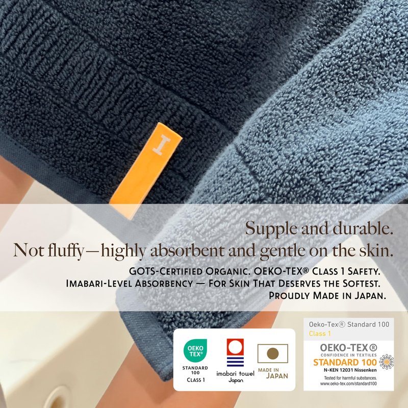 Highly Absorbent Organic Cotton Washcloths, Soft & Durable Face Towels, Made in Japan, Oeko-Tex Class 1 Certified, 13.8 x 13.8 inch, Navy, Pack of 4 – Proof of Purity