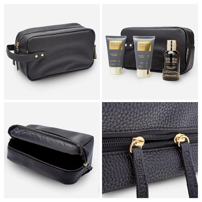 Baylis & Harding Men's Gift Set - Luxury Wash Bag with Black Pepper & Ginseng | 3-Pack